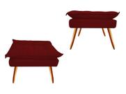 Kit 2 Puff Puf Banqueta Decorativa Opala Retangular Suede Marsala Pés Madeira Mz Decor