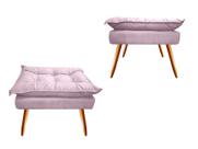Kit 2 Puff Puf Banqueta Decorativa Opala Retangular Suede Rosê Pés Madeira Mz Decor
