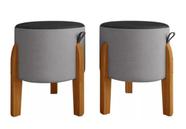 Kit 2 Puff, puf banqueta sala redondo pés em madeira tampo em material sintético CM Kit 2 Puff, puf banqueta sala redondo pés em madeira tampo em material sintético CM