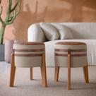 Kit 2 Puff Puf Couro E Linho Pés Em Madeira -Pix- 45x32 Bege Kit 2 Puff Puf Couro E Linho Pés Em Madeira -Pix- 45x32 Bege