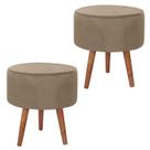 Kit 2 Puff Puf Redondo Pes Palito 44x40cm Suede Marrom Claro MPassos