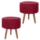 Kit 2 Puff Puf Redondo Pes Palito 44x40cm Suede Vermelho MPassos Kit 2 Puff Puf Redondo Pes Palito 44x40cm Suede Vermelho MPassos