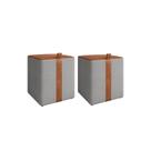 Kit 2 Puff Quadrado Éros Em Couro Cinza Caramelo