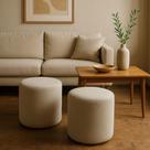 Kit 2 Puff Redondo Bouclé Estilo Banqueta Tecido Multiuso Elegante Kit 2 Puff Redondo Bouclé Estilo Banqueta Tecido Multiuso Elegante