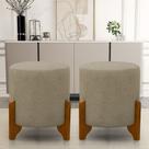 Kit 2 Puff Redondo Em Linho Com Pés Em Madeira Maciça Decorativo Sala Quarto Kit 2 Puff Redondo Em Linho Com Pés Em Madeira Maciça Decorativo Sala Quarto