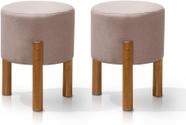 Kit 2 Puff Redondo Luxo Decorativo Charme Thor com Pés de Madeira Linho Rose - PC MÓVEIS