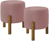 Kit 2 Puff Redondo Luxo Decorativo Charme Thor com Pés de Madeira Suede Rosa - PC MÓVEIS