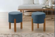 kit 2 puff redondo tecido linho Azul, luxuoso decorativo charme, com pés de madeira kit 2 puff redondo tecido linho Azul, luxuoso decorativo charme, com pés de madeira