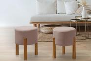 kit 2 puff redondo tecido linho Rosê, luxuoso decorativo charme, com pés de madeira kit 2 puff redondo tecido linho Rosê, luxuoso decorativo charme, com pés de madeira