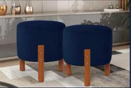 kit 2 puff redondo tecido suede Azul, luxuoso decorativo charme, com pés de madeira kit 2 puff redondo tecido suede Azul, luxuoso decorativo charme, com pés de madeira