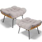 Kit 2 Puff's Decorativos Sala de Estar Costela L02 Linho Bege - Lyam Decor