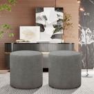 Kit 2 Puff Viena Linho Veludo Redondo Pés Em Madeira Maciça Decorativo Sala Quarto