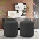 Kit 2 Puff Viena Linho Veludo Redondo Pés Em Madeira Maciça Decorativo Sala Quarto