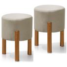 Kit 2 Puffs Banquetas Redondo Pés Em Madeira Thor - Bege