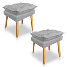 Kit 2 Puffs Decorativo Opala Linho Cinza Pés Palito SKY MOBILE Kit 2 Puffs Decorativo Opala Linho Cinza Pés Palito SKY MOBILE