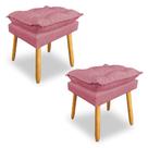 Kit 2 Puffs Decorativo Opala Suede Rosa Pés Palito Dal Poz Estofados