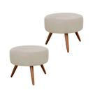 Kit 2 Puffs Decorativo Redondo Banqueta com Pés de Madeira Palito Tecido Suede Bege Kit 2 Puffs Decorativo Redondo Banqueta com Pés de Madeira Palito Tecido Suede Bege