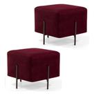 Kit 2 Puffs Decorativos 45cm Base Aço Status B-278 Veludo Marsala - Domi