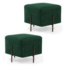 Kit 2 Puffs Decorativos 45cm Base Aço Status B-303 Veludo Verde Musgo - Domi