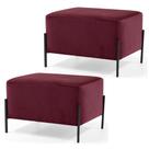 Kit 2 Puffs Decorativos 60cm Base Aço Status B-278 Veludo Marsala - Domi