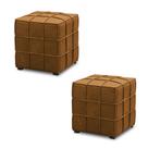 Kit 2 Puffs Decorativos Augusto 43cm Sala de Estar Couro Caramelo Manchado G88 - Gran Belo