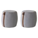 Kit 2 Puffs Decorativos Aurora Redondo tecido linho detalhes em material sintético Kit 2 Puffs Decorativos Aurora Redondo tecido linho detalhes em material sintético