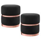 Kit 2 Puffs Decorativos Cinto e Aro Rosê Round B-300 Veludo Preto - Domi