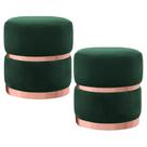 Kit 2 Puffs Decorativos Cinto e Aro Rosê Round B-303 Veludo Verde Musgo - Domi