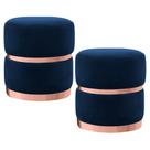 Kit 2 Puffs Decorativos Cinto e Aro Rosê Round B-304 Veludo Azul Marinho - Domi