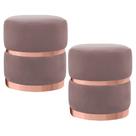 Kit 2 Puffs Decorativos Cinto e Aro Rosê Round B-305 Veludo Rosê - Domi