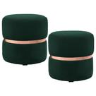 Kit 2 Puffs Decorativos Com Cinto Rosê Round B-303 Veludo Verde Musgo - Domi
