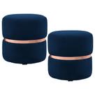 Kit 2 Puffs Decorativos Com Cinto Rosê Round B-304 Veludo Azul Marinho - Domi Kit 2 Puffs Decorativos Com Cinto Rosê Round B-304 Veludo Azul Marinho - Domi