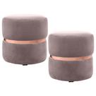 Kit 2 Puffs Decorativos Com Cinto Rosê Round B-305 Veludo Rosê - Domi