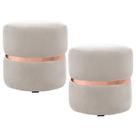 Kit 2 Puffs Decorativos Com Cinto Rosê Round B-309 Veludo Bege Claro - Domi Kit 2 Puffs Decorativos Com Cinto Rosê Round B-309 Veludo Bege Claro - Domi