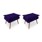 Kit 2 Puffs Decorativos Quadrados Opala Pés Palito Tecido Suede Azul Marinho Kimi Design