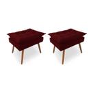 Kit 2 Puffs Decorativos Quadrados Opala Pés Palito Tecido Suede Marsala Kimi Design