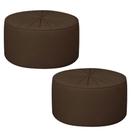 Kit 2 Puffs Decorativos Sala De Estar Round PU Marrom G45 - Gran Belo