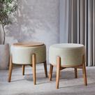 Kit 2 Puffs Dual 2 em 1 Acabamento Moderno Vira Mesa de Apoio Linho Cinza Kit 2 Puffs Dual 2 em 1 Acabamento Moderno Vira Mesa de Apoio Linho Cinza