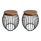 Kit 2 Puffs Garden Seat em Aluminio Preto e Madeira Maciça - Grande