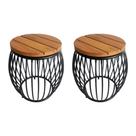 Kit 2 Puffs Garden Seat em Aluminio Preto e Madeira Maciça - Médio