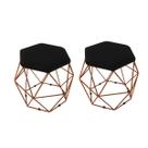 kit 2 Puffs Onix Aramado Base Bronze Hexagonal Preto