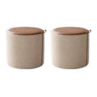 Kit 2 Puffs Requinte Design Elegante Decorativo Sala Moderna Premium Luxo - Couro Marrom/linho Bege