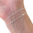 Kit 2 Pulseira Feminina Prata 925 Elos de Corações Bolinhas