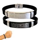 Kit 2 Pulseira Masculina Ajustavel Silicone com Placa Oração Pai Nosso Aço Inox Dia dos Pais