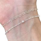 Kit 2 Pulseiras Elos de Corações Bolinha Prata 925 Feminina