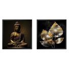 Kit 2 Quadros 50cm X 50cm Folhas e Buda Dourado Tropical Artes