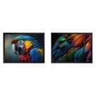 Kit 2 Quadros 60cm X 80cm Animal Arara e Penas Tropical Artes
