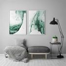 Kit 2 Quadros Abstrato Verde Tela Canvas com Moldura Flutuante em Vários Tamanhos - Artfine