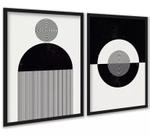 Kit 2 Quadros Abstratos Formas e Linhas Preto e Branco 33x24cm - com vidro