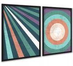 Kit 2 Quadros Abstratos Listras Coloridas Vintage 45x34cm